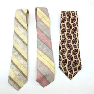 3 Yellow 80s Vintage Ties poly/linen Silk John Weitz Cambridge Classics